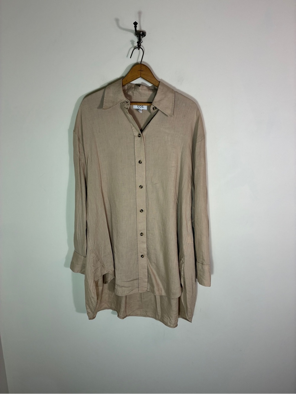 COS Oversized Linen Long Sleeve Button Down Shirt Tunic Size 12